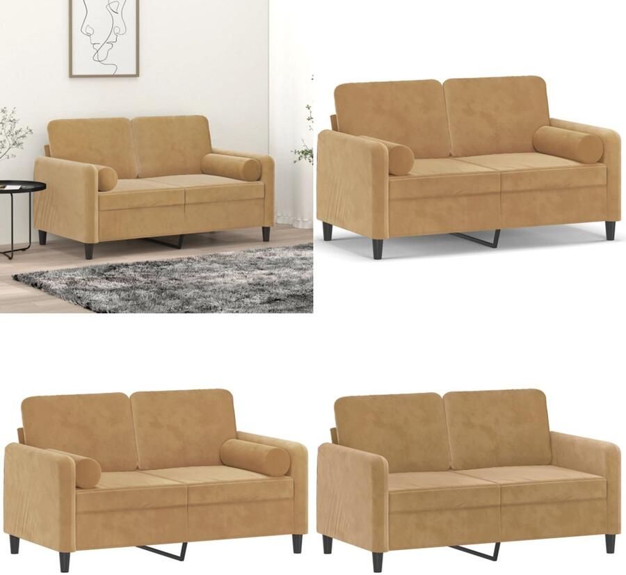 VidaXL Tweezitsbank met sierkussens 120 cm fluweel bruin Tweezitsbank Tweezitsbanken 2-zitsbank Bank