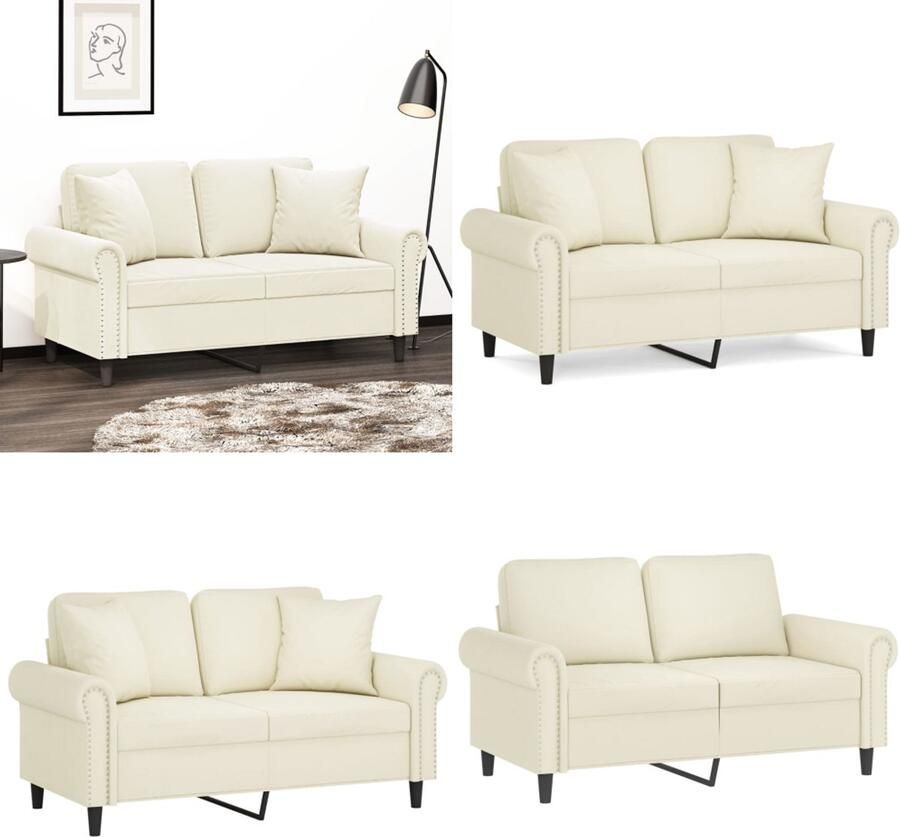 VidaXL Tweezitsbank met sierkussens 120 cm fluweel crèmekleurig Tweezitsbank Tweezitsbanken Bank Sofa