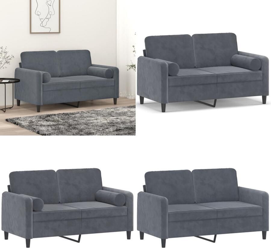 VidaXL Tweezitsbank met sierkussens 120 cm fluweel donkergrijs Tweezitsbank Tweezitsbanken 2-zitsbank Bank