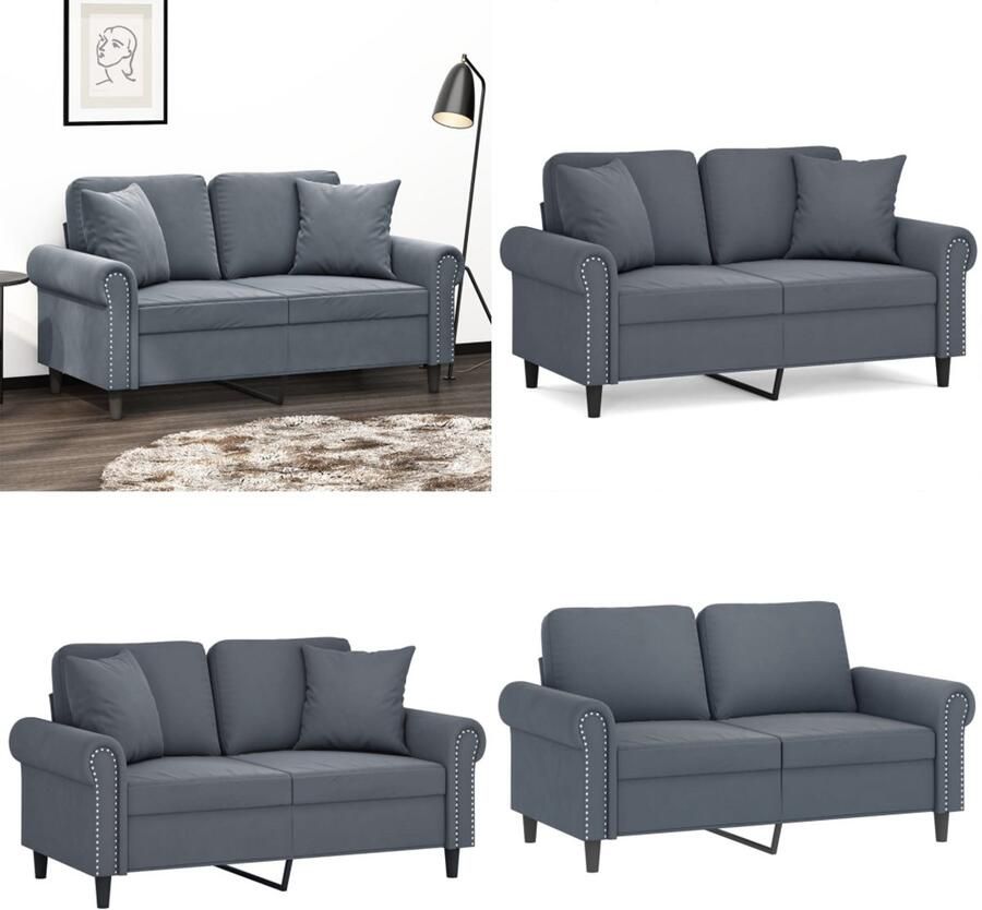 VidaXL Tweezitsbank met sierkussens 120 cm fluweel donkergrijs Tweezitsbank Tweezitsbanken Bank Sofa