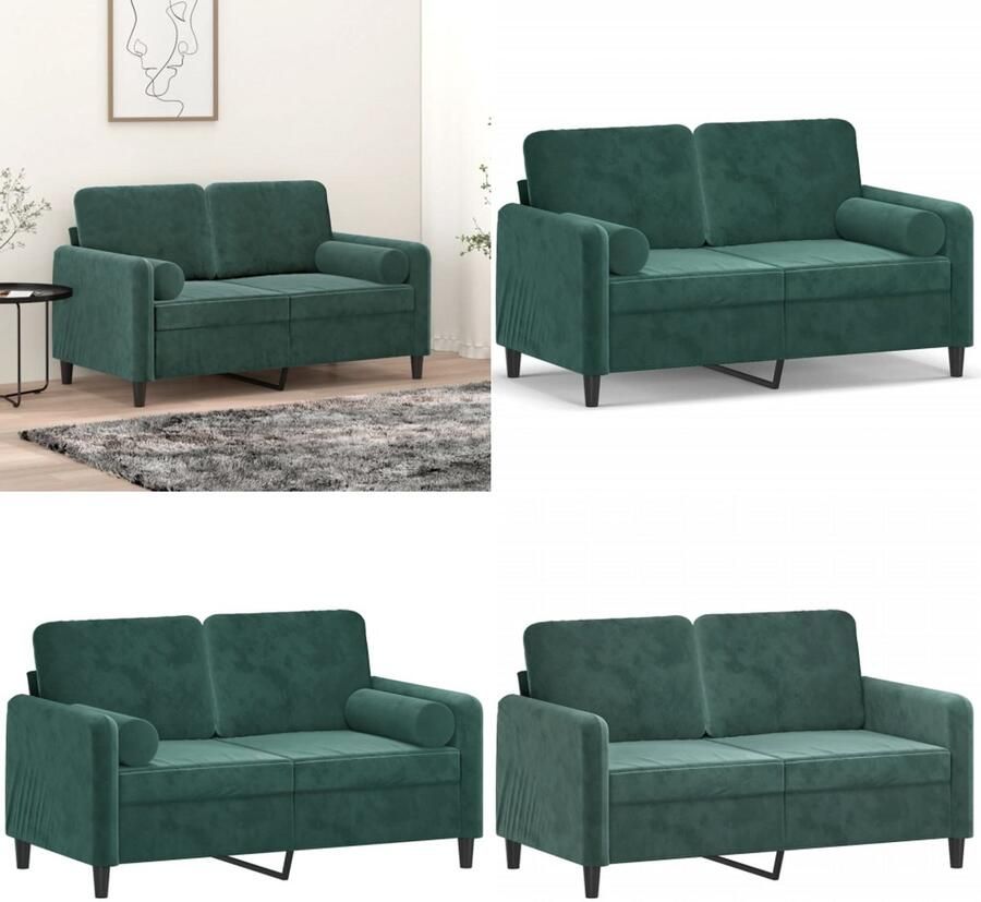 VidaXL Tweezitsbank met sierkussens 120 cm fluweel donkergroen Tweezitsbank Tweezitsbanken 2-zitsbank Bank