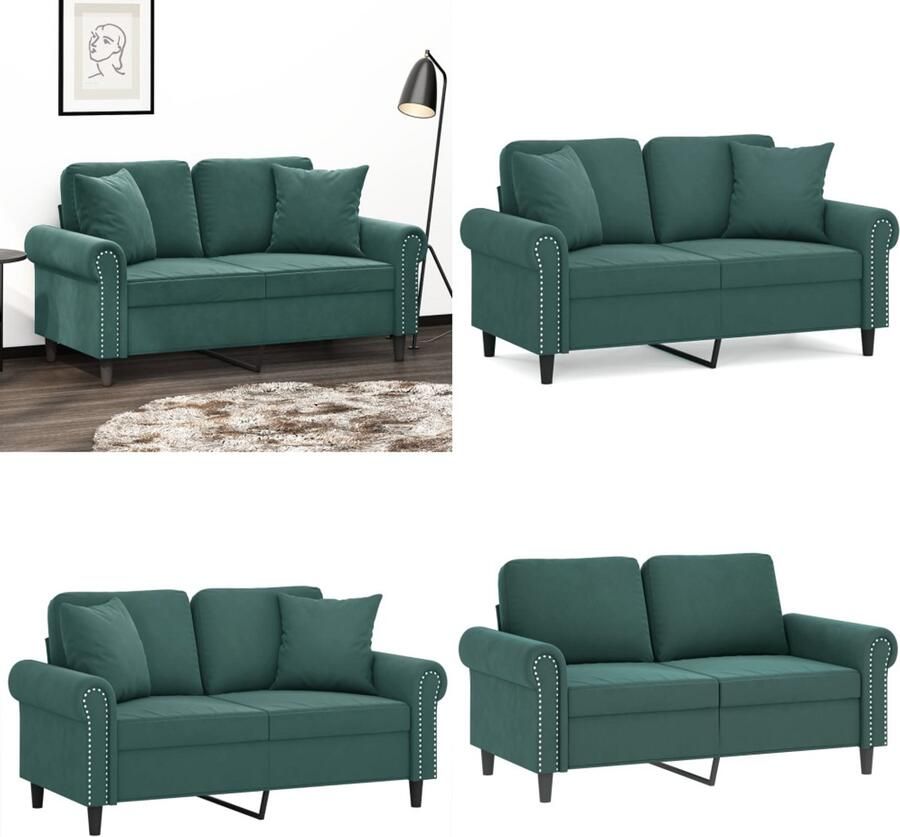 VidaXL Tweezitsbank met sierkussens 120 cm fluweel donkergroen Tweezitsbank Tweezitsbanken Bank Sofa