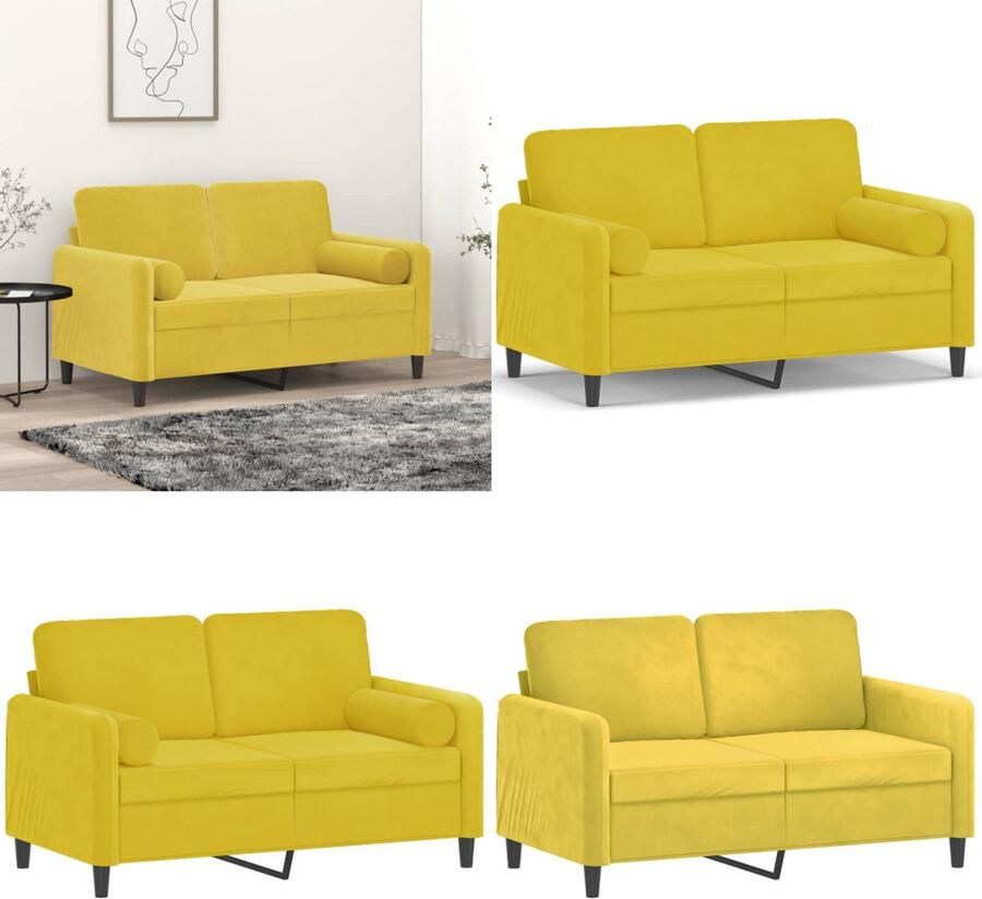 VidaXL Tweezitsbank met sierkussens 120 cm fluweel geel Tweezitsbank Tweezitsbanken 2-zitsbank Bank