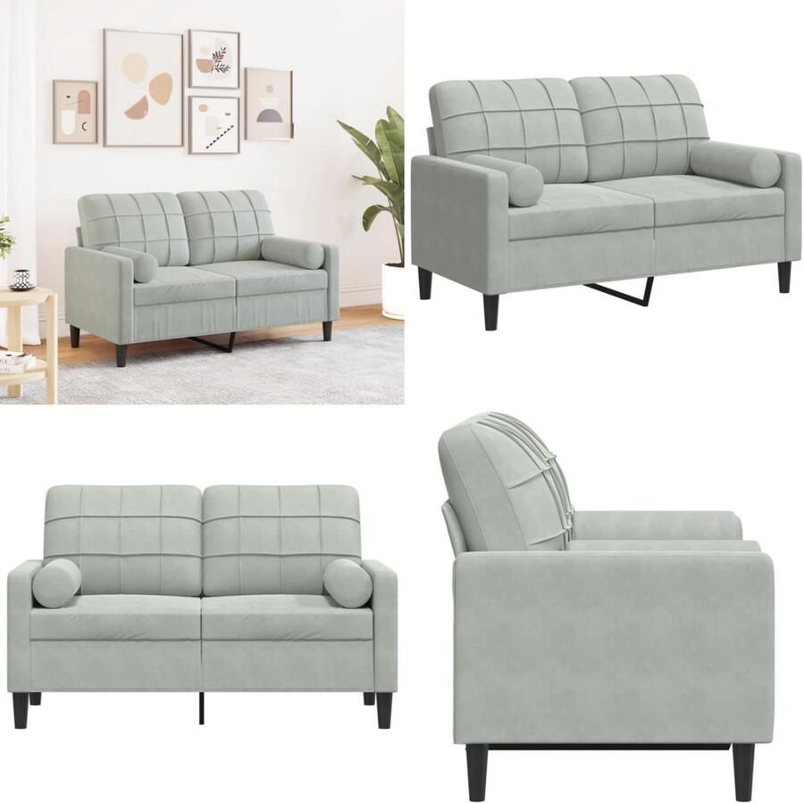 VidaXL Tweezitsbank met sierkussens 120 cm fluweel lichtgrijs 2-zitsbank 2-zitsbanken Bank Loveseat