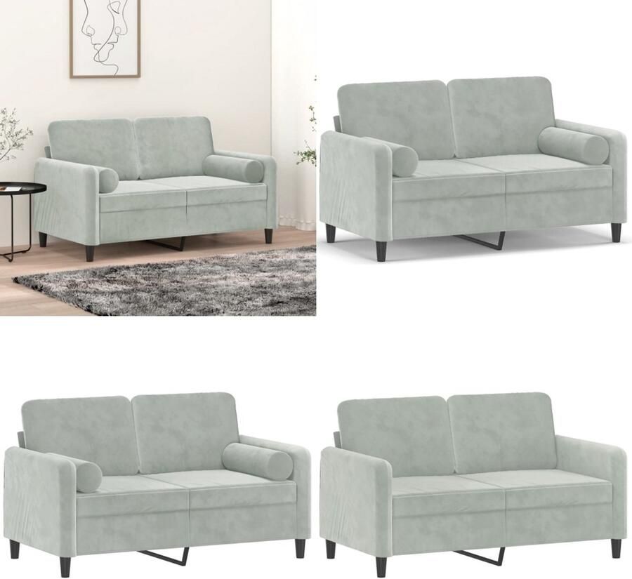 VidaXL Tweezitsbank met sierkussens 120 cm fluweel lichtgrijs Tweezitsbank Tweezitsbanken 2-zitsbank Bank