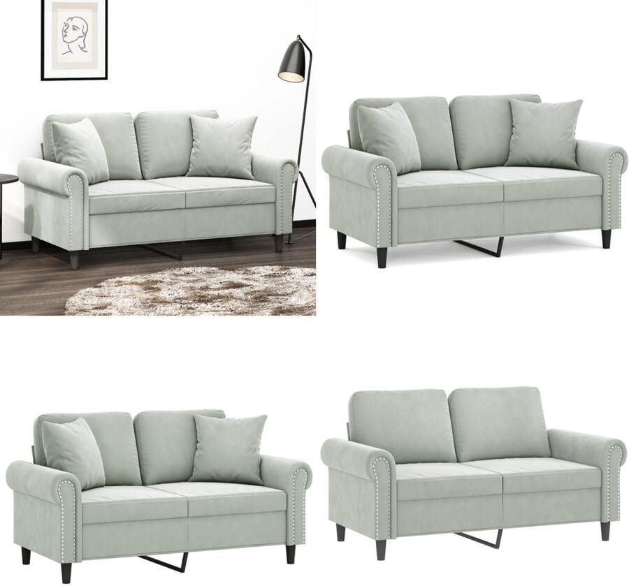 VidaXL Tweezitsbank met sierkussens 120 cm fluweel lichtgrijs Tweezitsbank Tweezitsbanken Bank Sofa