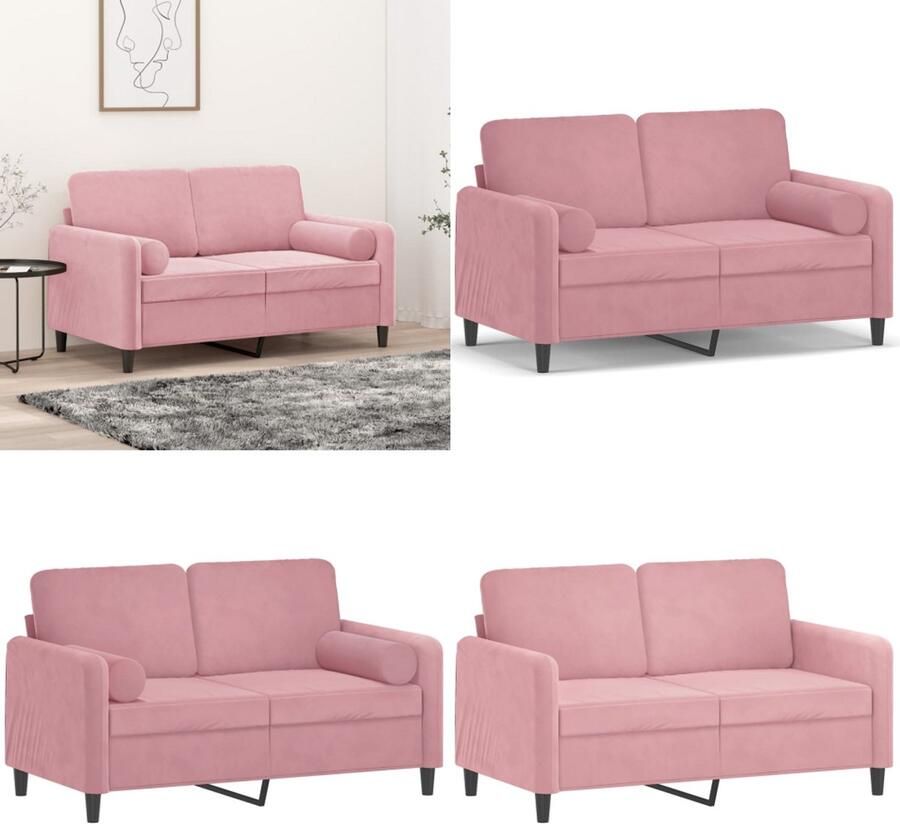 VidaXL Tweezitsbank met sierkussens 120 cm fluweel roze Tweezitsbank Tweezitsbanken 2-zitsbank Bank