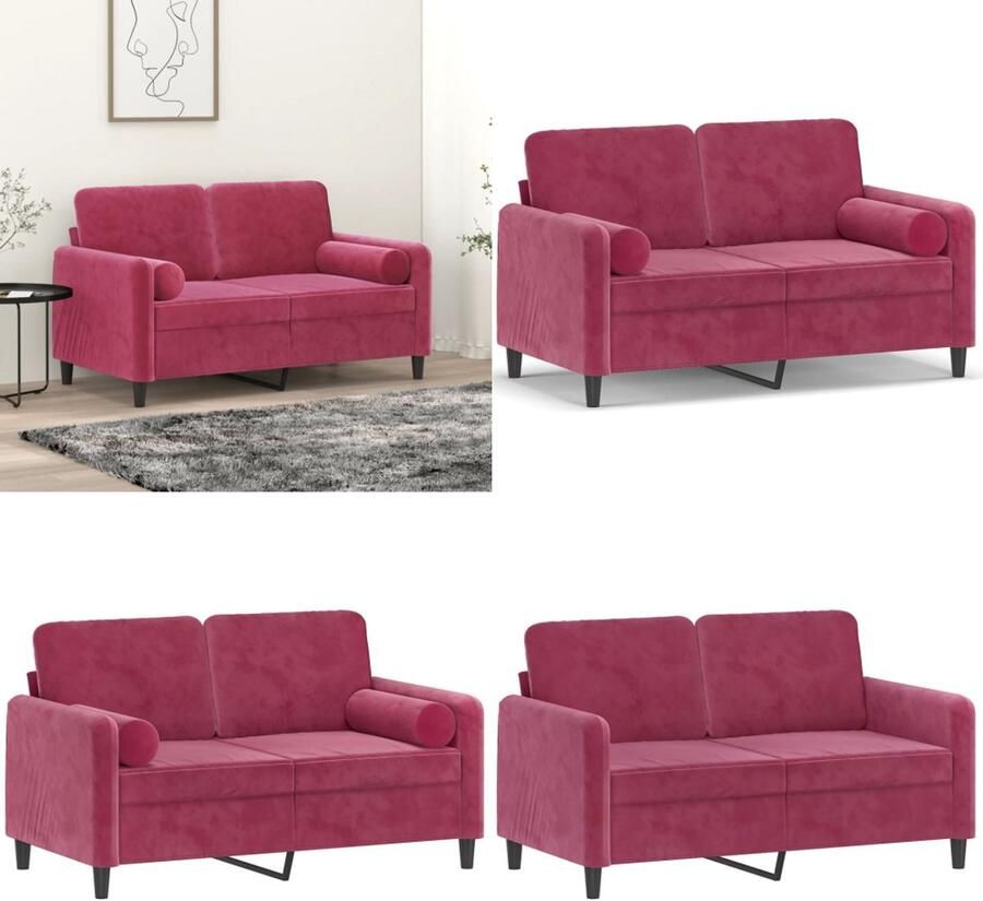 VidaXL Tweezitsbank met sierkussens 120 cm fluweel wijnrood Tweezitsbank Tweezitsbanken 2-zitsbank Bank
