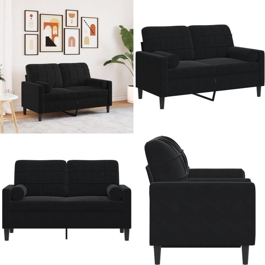 VidaXL Tweezitsbank met sierkussens 120 cm fluweel zwart 2-zitsbank 2-zitsbanken Bank Loveseat
