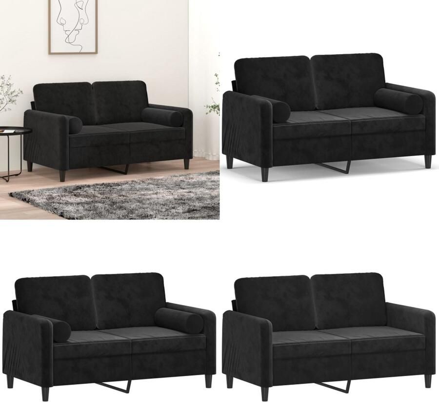 VidaXL Tweezitsbank met sierkussens 120 cm fluweel zwart Tweezitsbank Tweezitsbanken 2-zitsbank Bank