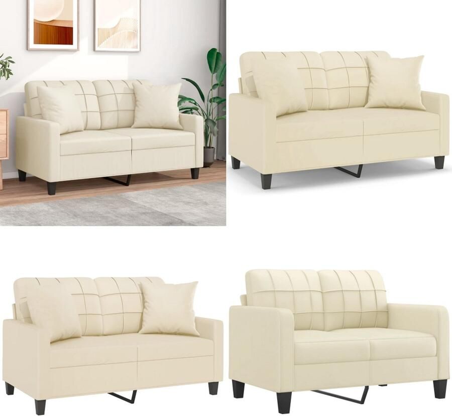 VidaXL Tweezitsbank met sierkussens 120 cm kunstleer crèmekleurig Tweezitsbank Tweezitsbanken 2-zitsbank Bank