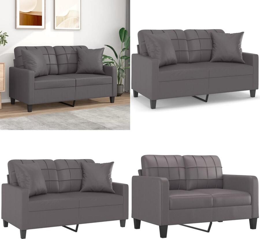 VidaXL Tweezitsbank met sierkussens 120 cm kunstleer grijs Tweezitsbank Tweezitsbanken 2-zitsbank Bank