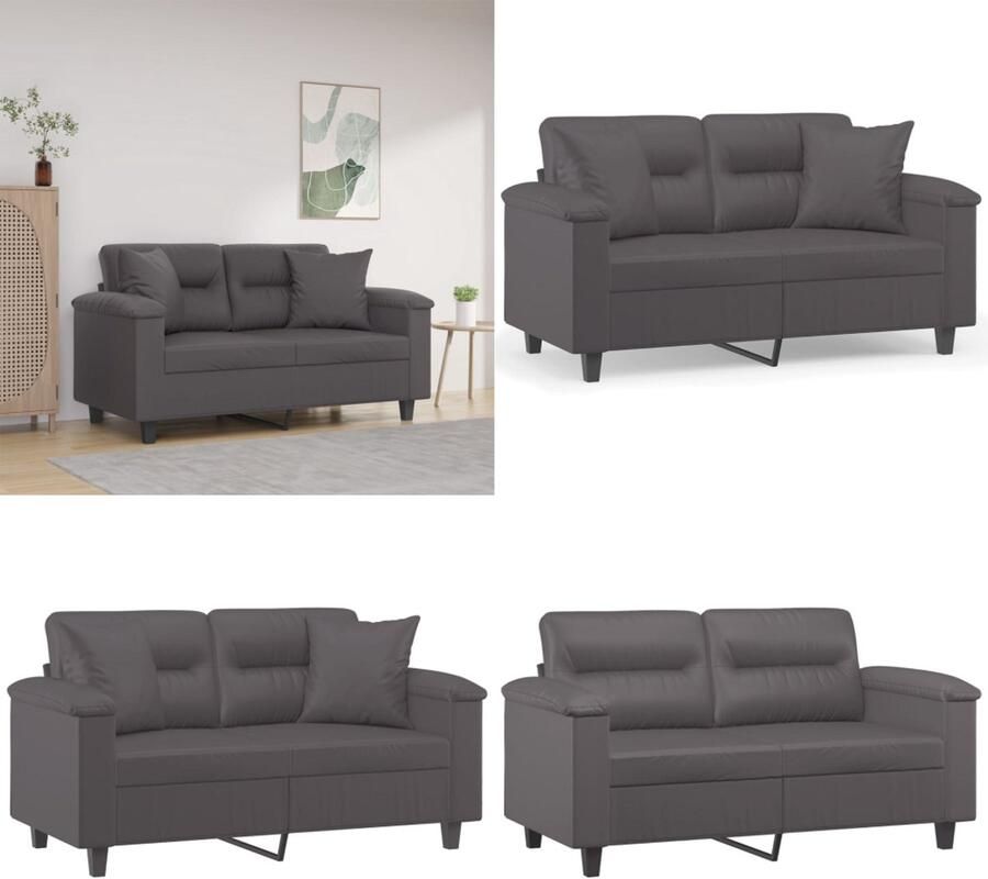 VidaXL Tweezitsbank met sierkussens 120 cm kunstleer grijs Tweezitsbank Tweezitsbanken 2-zitsbank Bank