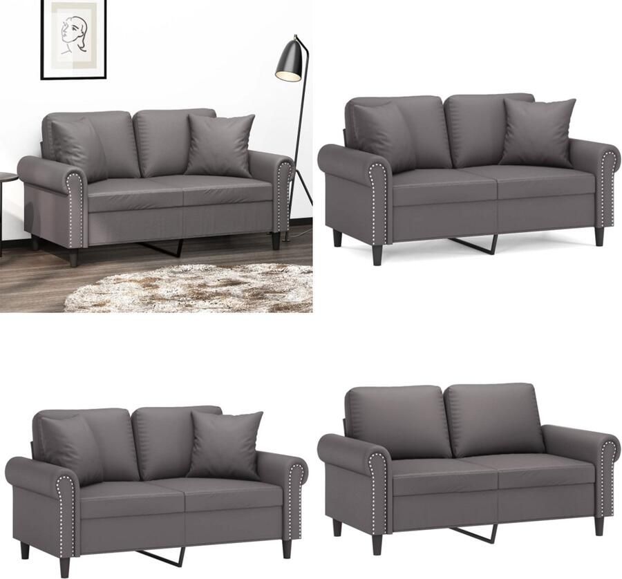 VidaXL Tweezitsbank met sierkussens 120 cm kunstleer grijs Tweezitsbank Tweezitsbanken 2-zitsbank Bank