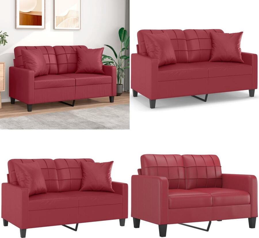 VidaXL Tweezitsbank met sierkussens 120 cm kunstleer wijnrood Tweezitsbank Tweezitsbanken 2-zitsbank Bank
