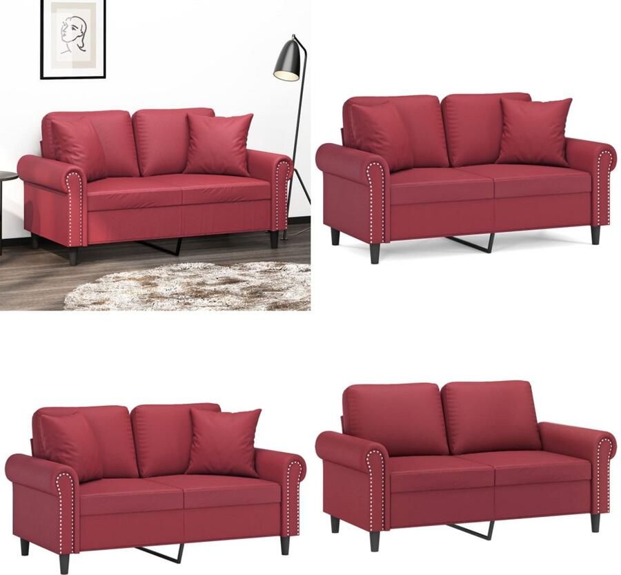 VidaXL Tweezitsbank met sierkussens 120 cm kunstleer wijnrood Tweezitsbank Tweezitsbanken 2-zitsbank Bank
