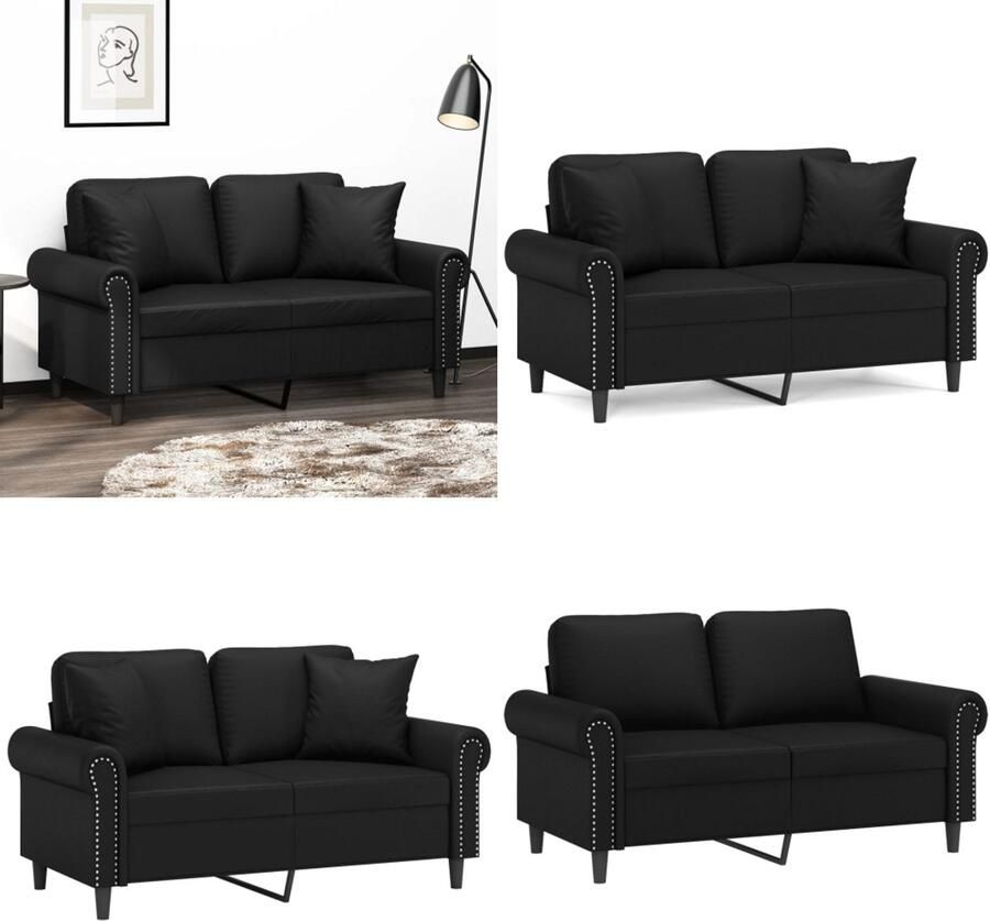 VidaXL Tweezitsbank met sierkussens 120 cm kunstleer zwart Tweezitsbank Tweezitsbanken 2-zitsbank Bank