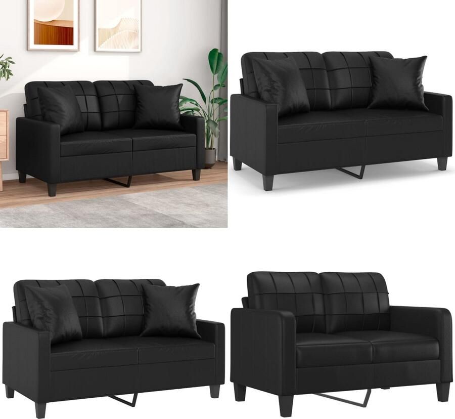 VidaXL Tweezitsbank met sierkussens 120 cm kunstleer zwart Tweezitsbank Tweezitsbanken 2-zitsbank Bank