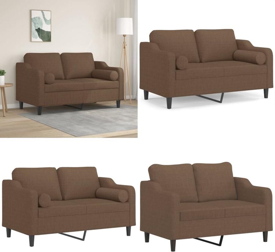 VidaXL Tweezitsbank met sierkussens 120 cm stof bruin 2-zitsbank 2-zitsbanken Tweezitsbank Bank