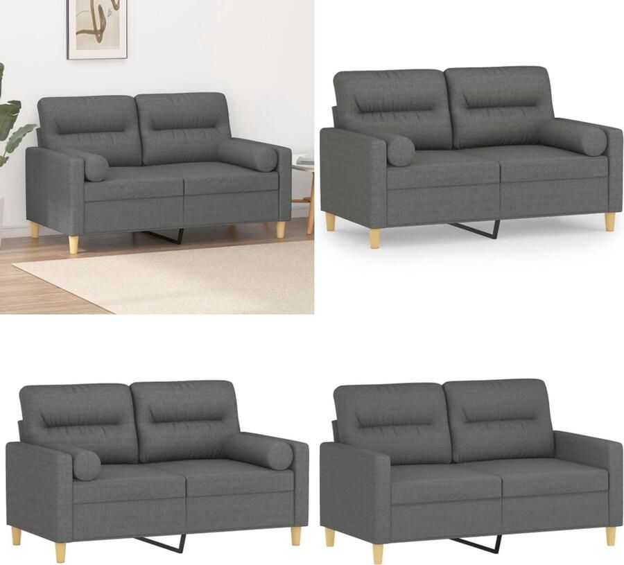 VidaXL Tweezitsbank met sierkussens 120 cm stof donkergrijs 2-zitsbank 2-zitsbanken Tweezitsbank Bank