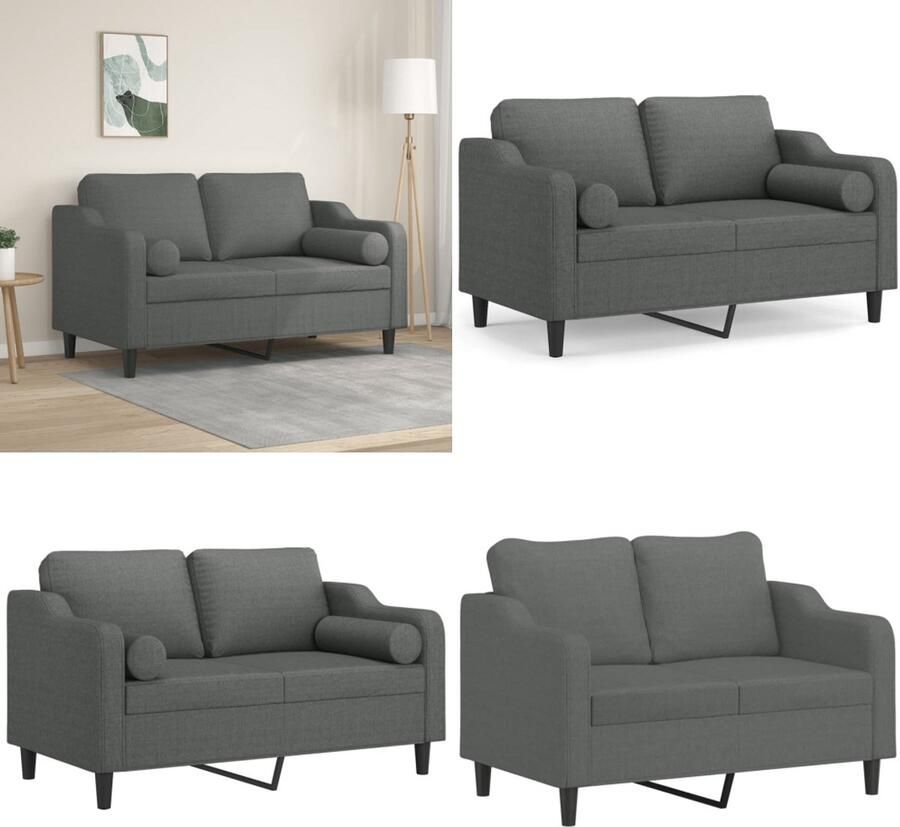 VidaXL Tweezitsbank met sierkussens 120 cm stof donkergrijs 2-zitsbank 2-zitsbanken Tweezitsbank Bank