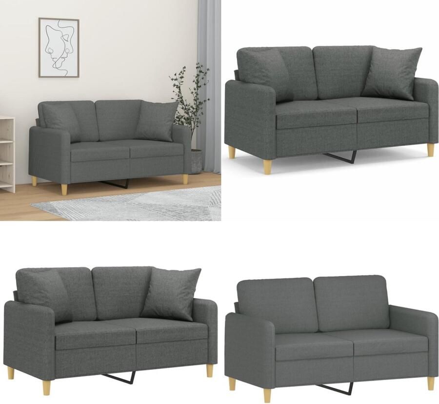 VidaXL Tweezitsbank met sierkussens 120 cm stof donkergrijs Tweezitsbank Tweezitsbanken 2-zitsbank Bank