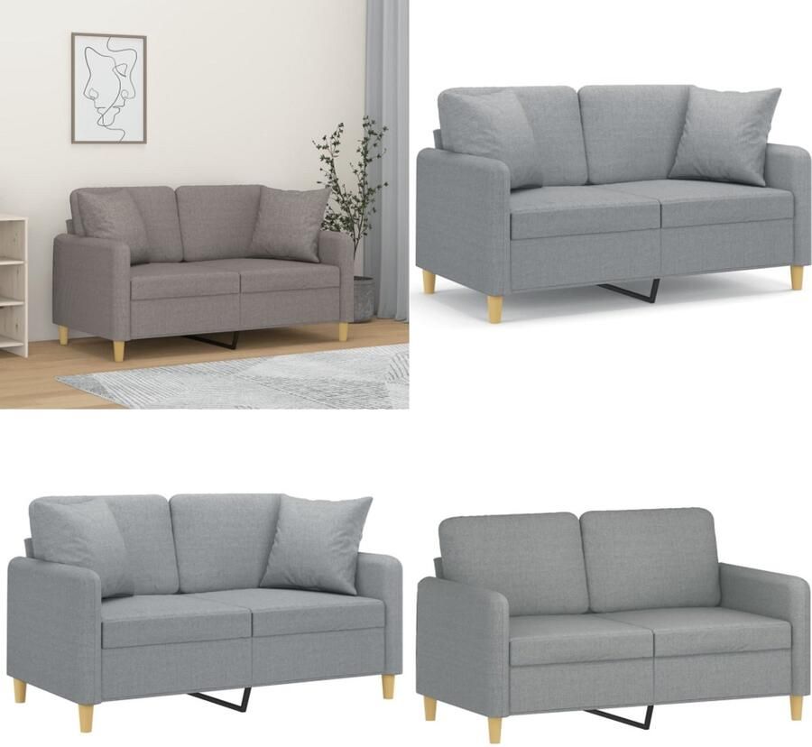 VidaXL Tweezitsbank met sierkussens 120 cm stof lichtgrijs Tweezitsbank Tweezitsbanken 2-zitsbank Bank
