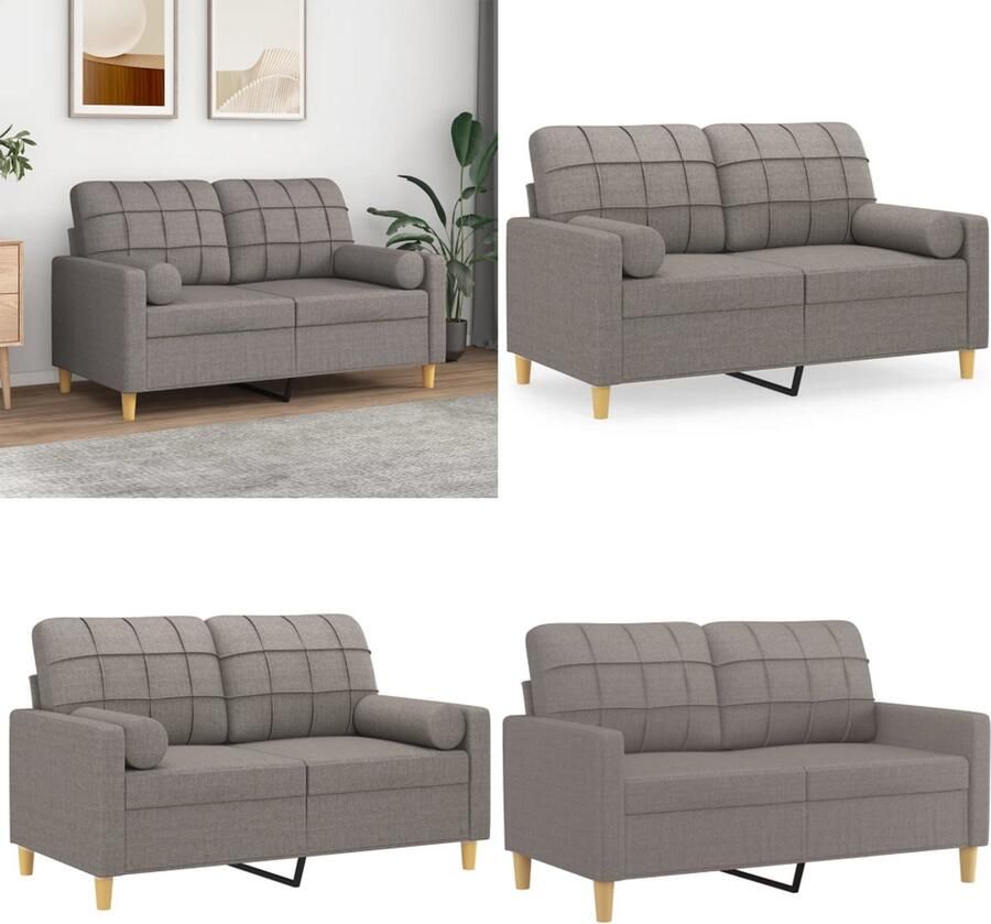 VidaXL Tweezitsbank met sierkussens 120 cm stof taupe 2-zitsbank 2-zitsbanken Tweezitsbank Bank