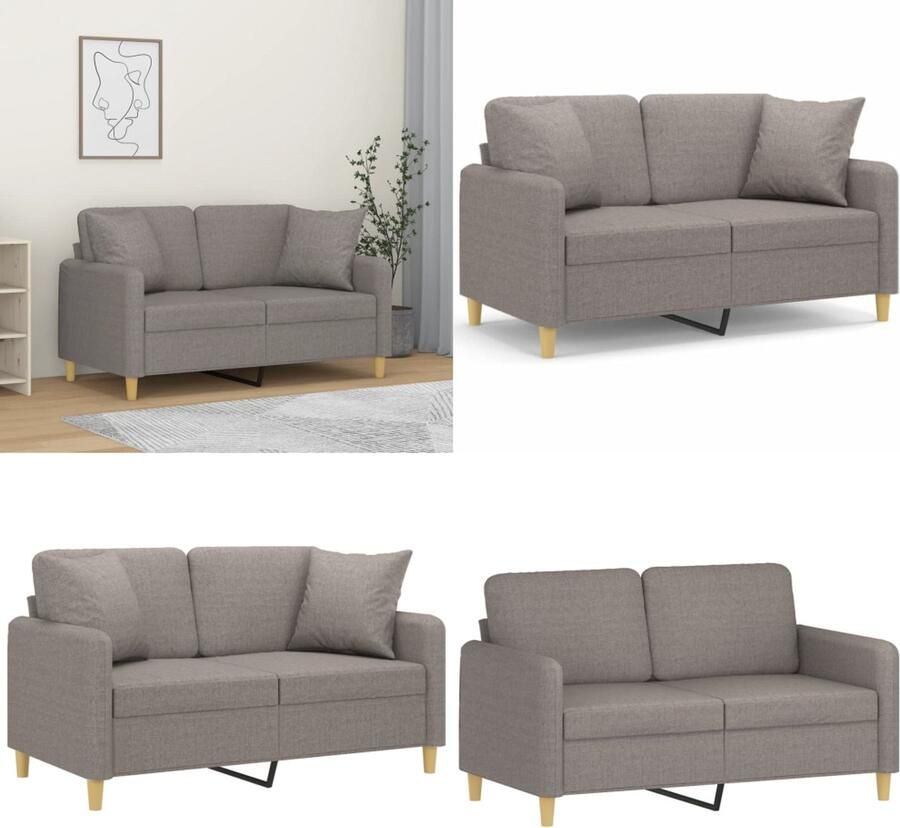 VidaXL Tweezitsbank met sierkussens 120 cm stof taupe Tweezitsbank Tweezitsbanken 2-zitsbank Bank