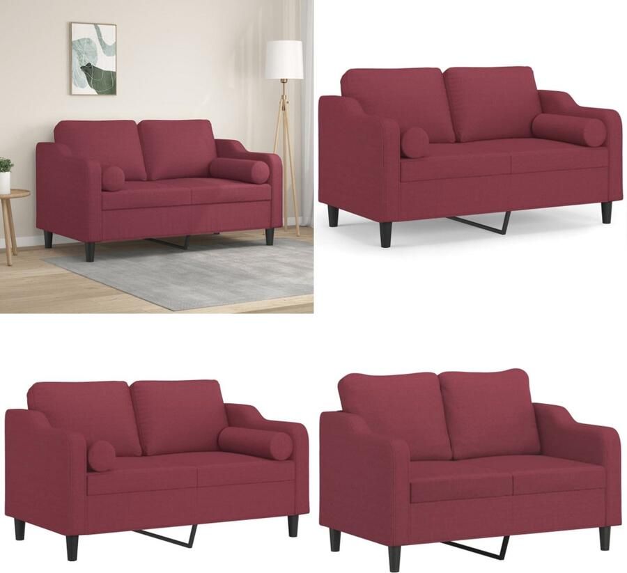 VidaXL Tweezitsbank met sierkussens 120 cm stof wijnrood 2-zitsbank 2-zitsbanken Tweezitsbank Bank