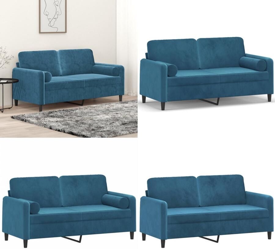 VidaXL Tweezitsbank met sierkussens 140 cm fluweel blauw Tweezitsbank Tweezitsbanken 2-zitsbank Bank