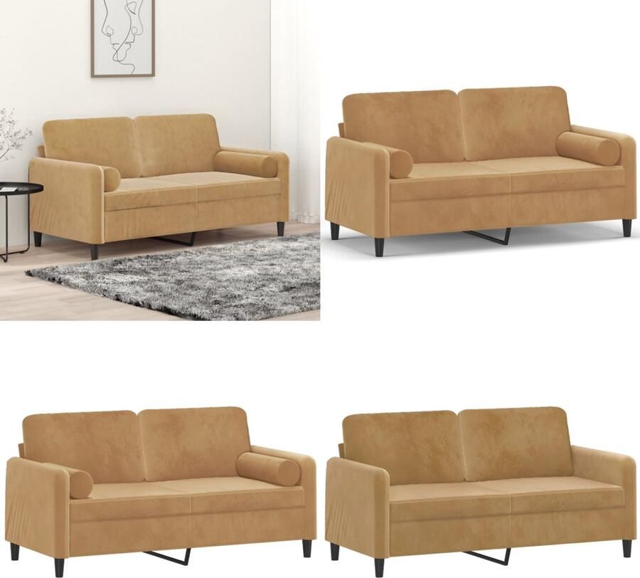 VidaXL Tweezitsbank met sierkussens 140 cm fluweel bruin Tweezitsbank Tweezitsbanken 2-zitsbank Bank