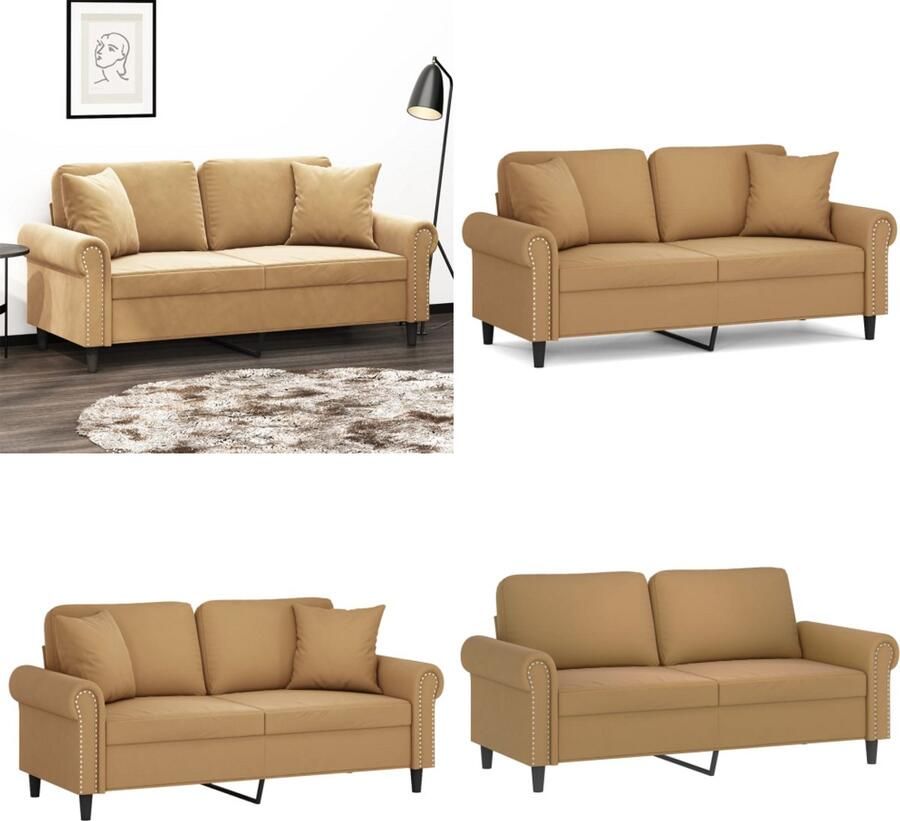 VidaXL Tweezitsbank met sierkussens 140 cm fluweel bruin Tweezitsbank Tweezitsbanken Bank Sofa