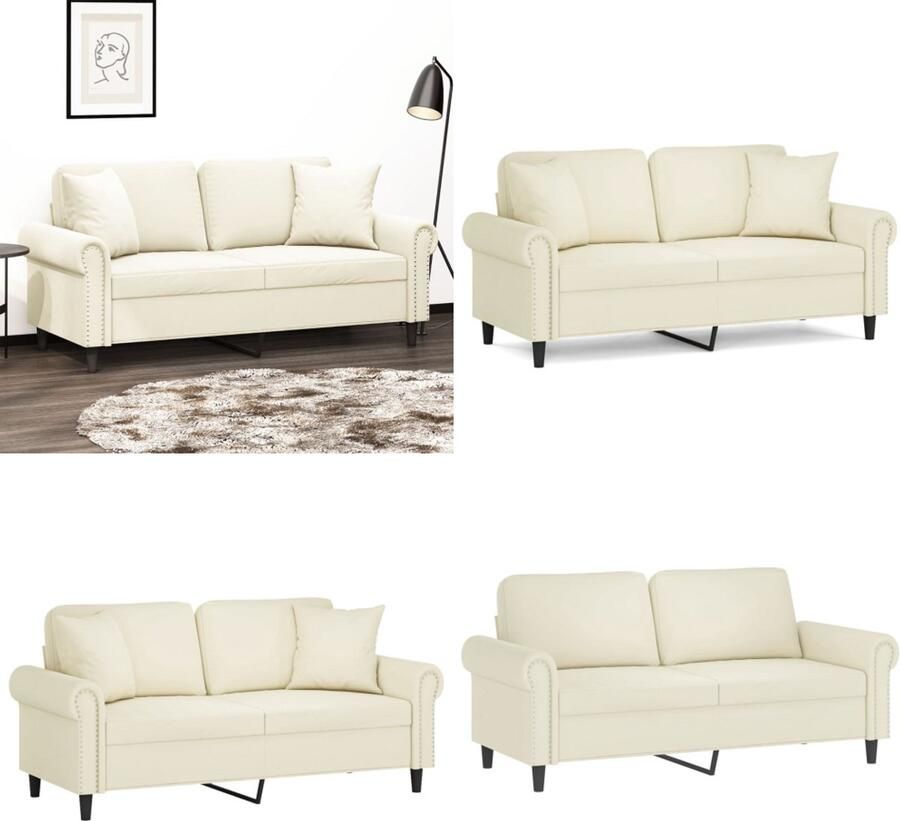 VidaXL Tweezitsbank met sierkussens 140 cm fluweel crèmekleurig Tweezitsbank Tweezitsbanken Bank Sofa