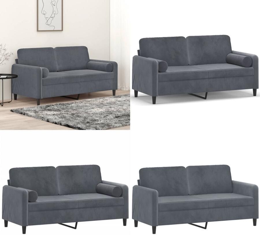VidaXL Tweezitsbank met sierkussens 140 cm fluweel donkergrijs Tweezitsbank Tweezitsbanken 2-zitsbank Bank