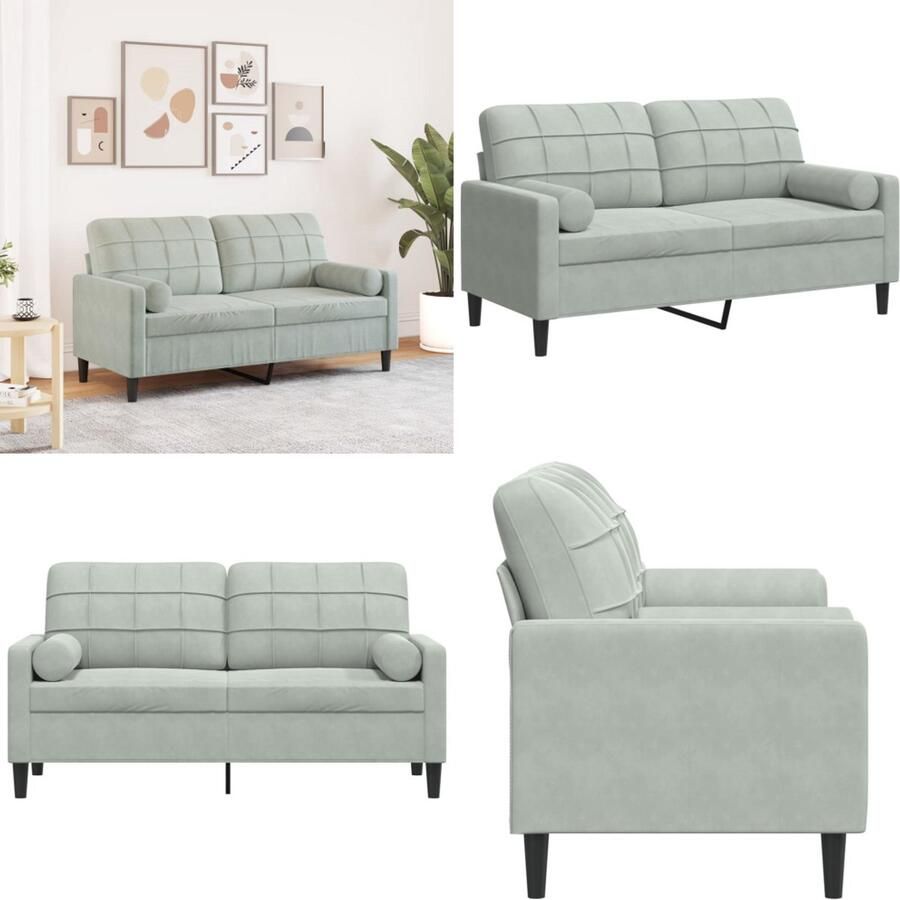 VidaXL Tweezitsbank met sierkussens 140 cm fluweel lichtgrijs 2-zitsbank 2-zitsbanken Bank Loveseat