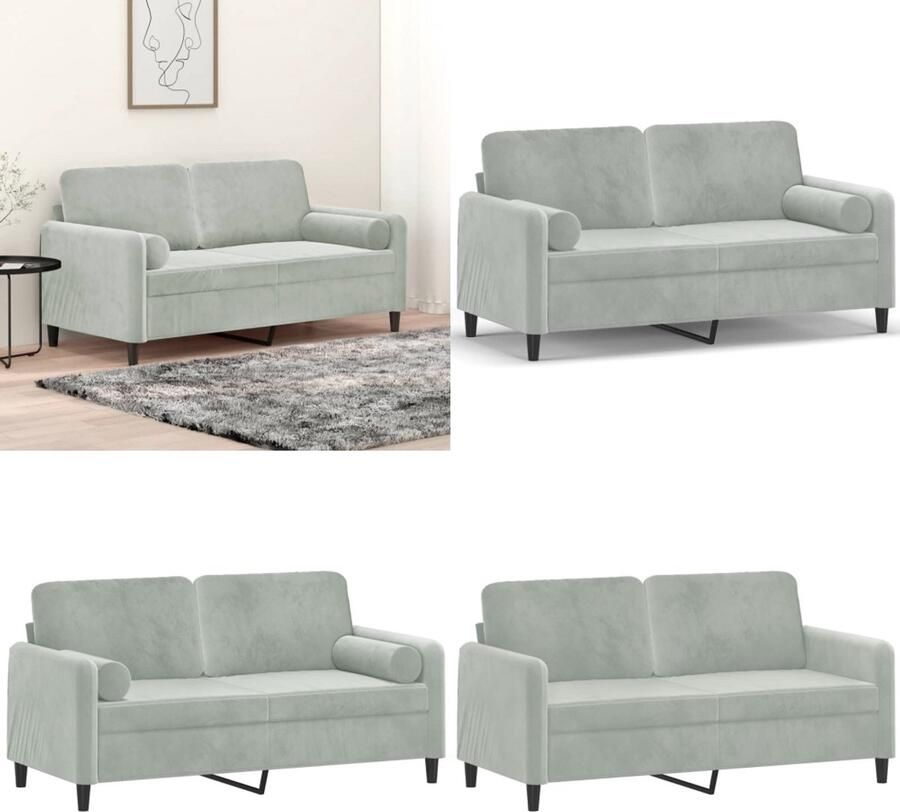 VidaXL Tweezitsbank met sierkussens 140 cm fluweel lichtgrijs Tweezitsbank Tweezitsbanken 2-zitsbank Bank