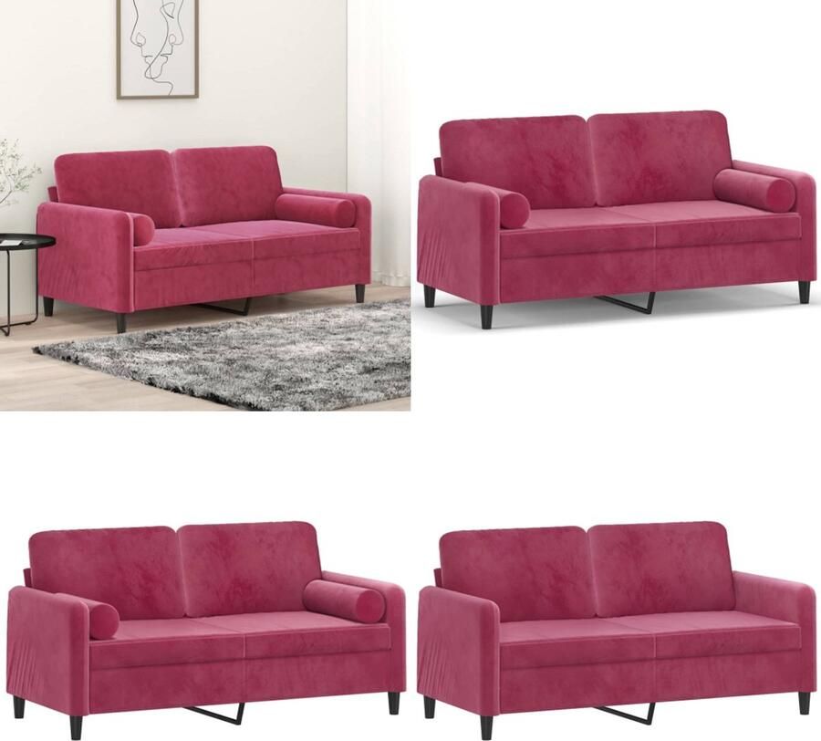 VidaXL Tweezitsbank met sierkussens 140 cm fluweel wijnrood Tweezitsbank Tweezitsbanken 2-zitsbank Bank