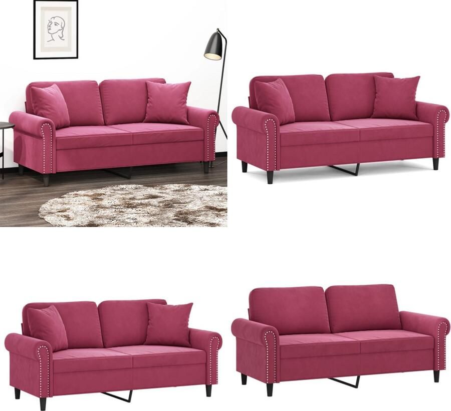 VidaXL Tweezitsbank met sierkussens 140 cm fluweel wijnrood Tweezitsbank Tweezitsbanken Bank Sofa
