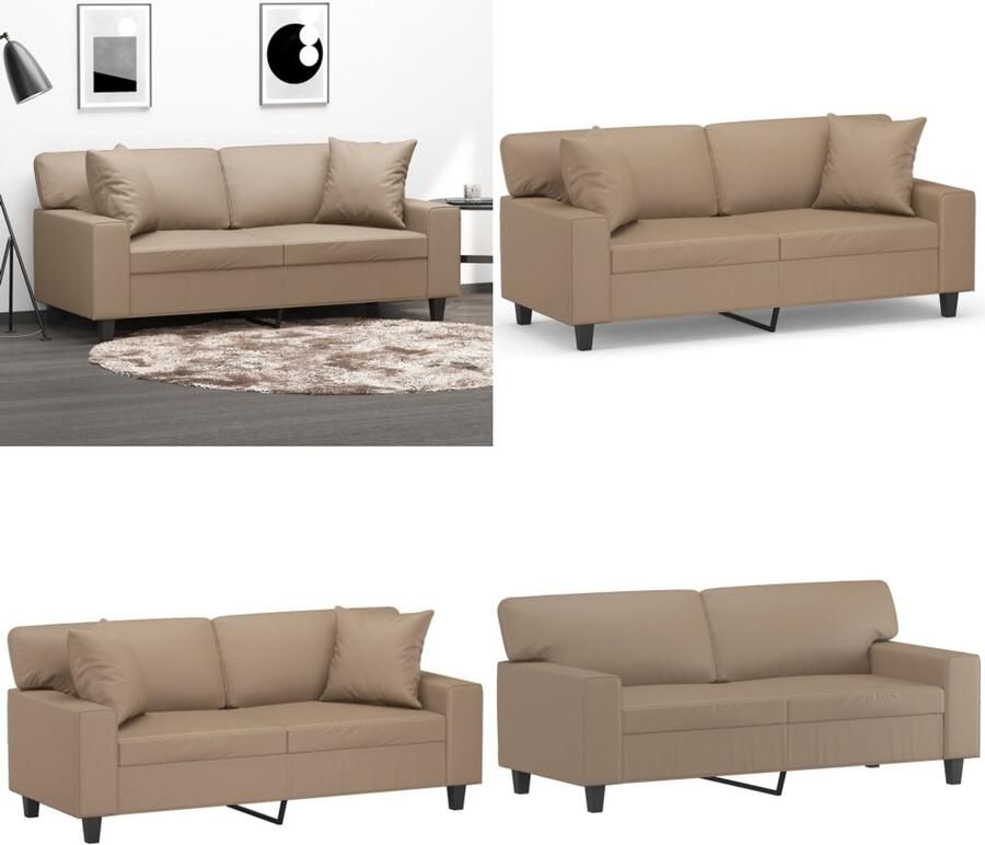 VidaXL Tweezitsbank met sierkussens 140 cm kunstleer cappuccinokleurig Tweezitsbank Tweezitsbanken 2-zitsbank Bank