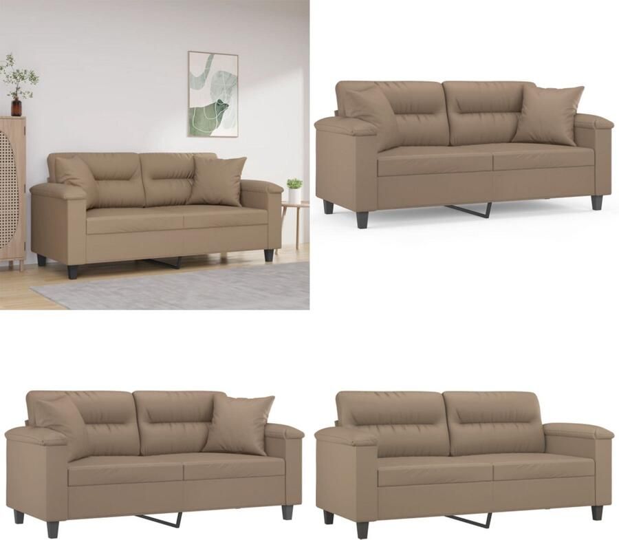 VidaXL Tweezitsbank met sierkussens 140 cm kunstleer cappuccinokleurig Tweezitsbank Tweezitsbanken 2-zitsbank Bank - Foto 2