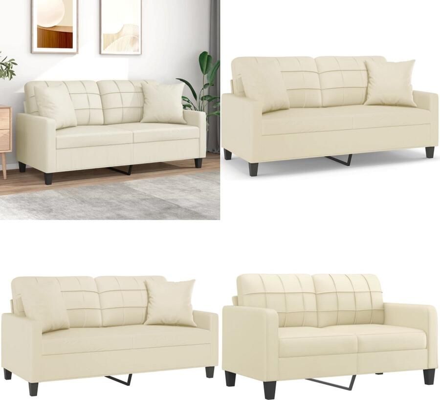 VidaXL Tweezitsbank met sierkussens 140 cm kunstleer crèmekleurig Tweezitsbank Tweezitsbanken 2-zitsbank Bank