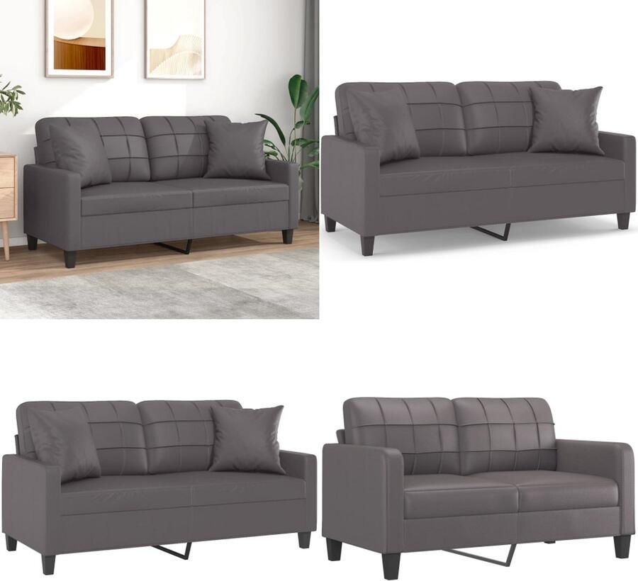 VidaXL Tweezitsbank met sierkussens 140 cm kunstleer grijs Tweezitsbank Tweezitsbanken 2-zitsbank Bank