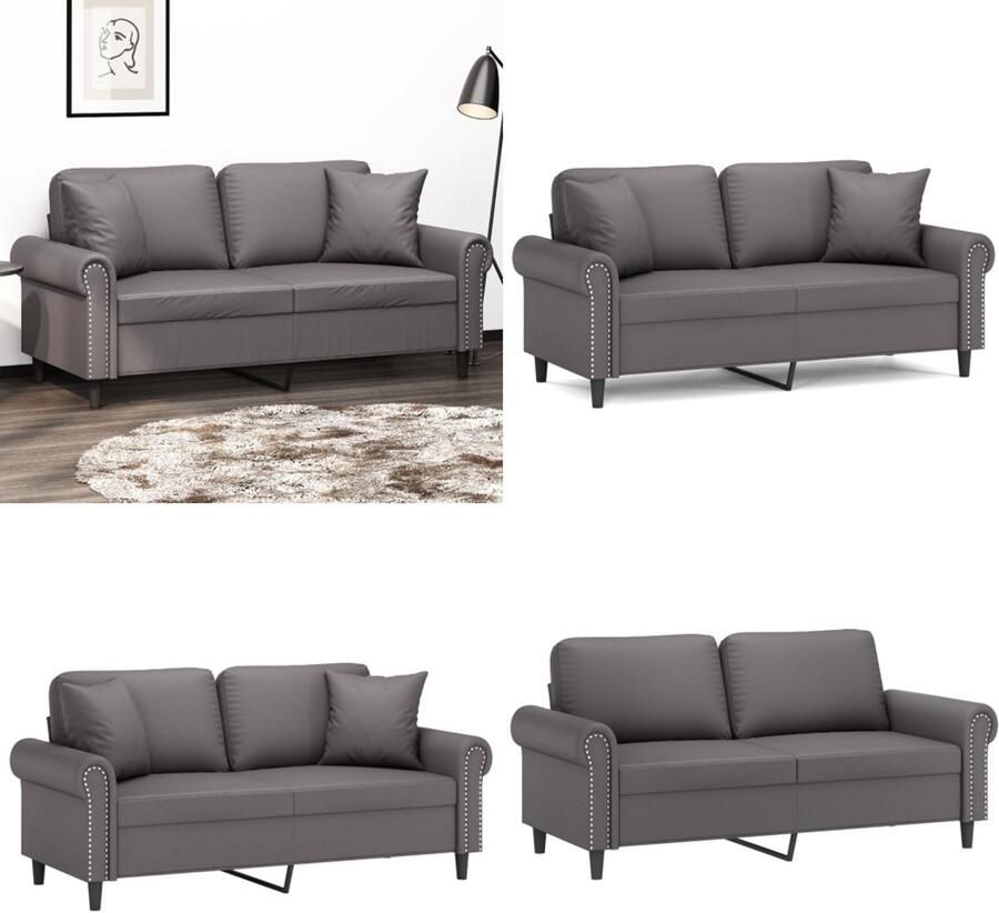 VidaXL Tweezitsbank met sierkussens 140 cm kunstleer grijs Tweezitsbank Tweezitsbanken 2-zitsbank Bank