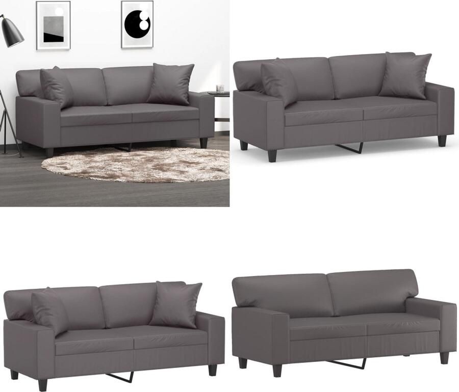 VidaXL Tweezitsbank met sierkussens 140 cm kunstleer grijs Tweezitsbank Tweezitsbanken 2-zitsbank Bank