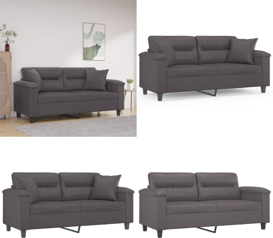 VidaXL Tweezitsbank met sierkussens 140 cm kunstleer grijs Tweezitsbank Tweezitsbanken 2-zitsbank Bank