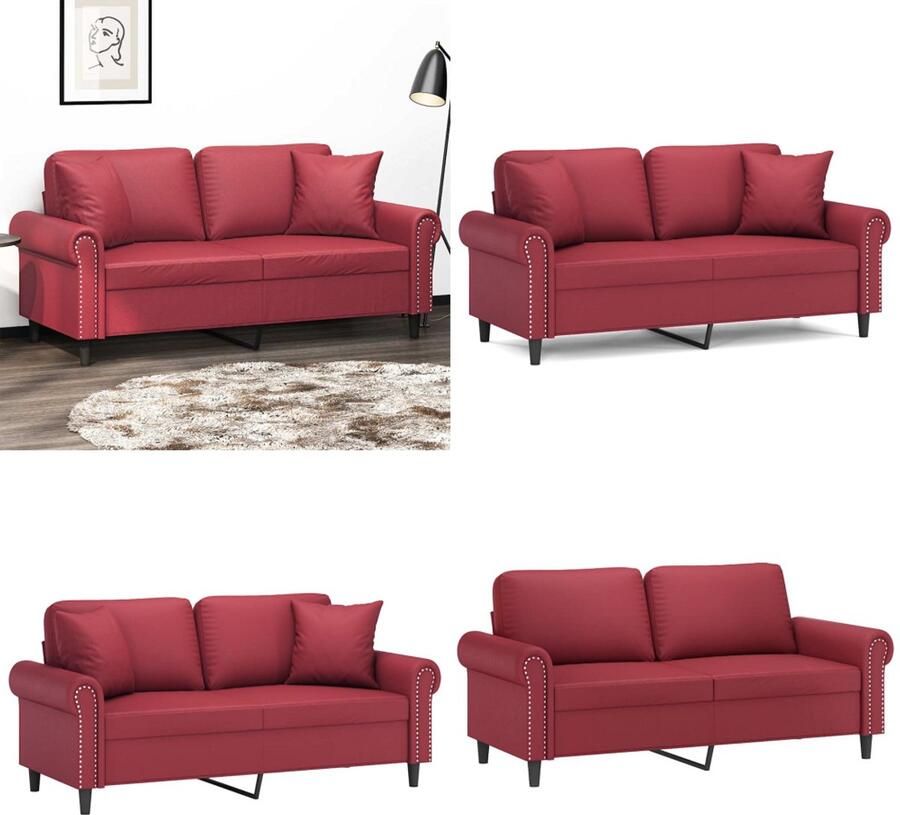 VidaXL Tweezitsbank met sierkussens 140 cm kunstleer wijnrood Tweezitsbank Tweezitsbanken 2-zitsbank Bank