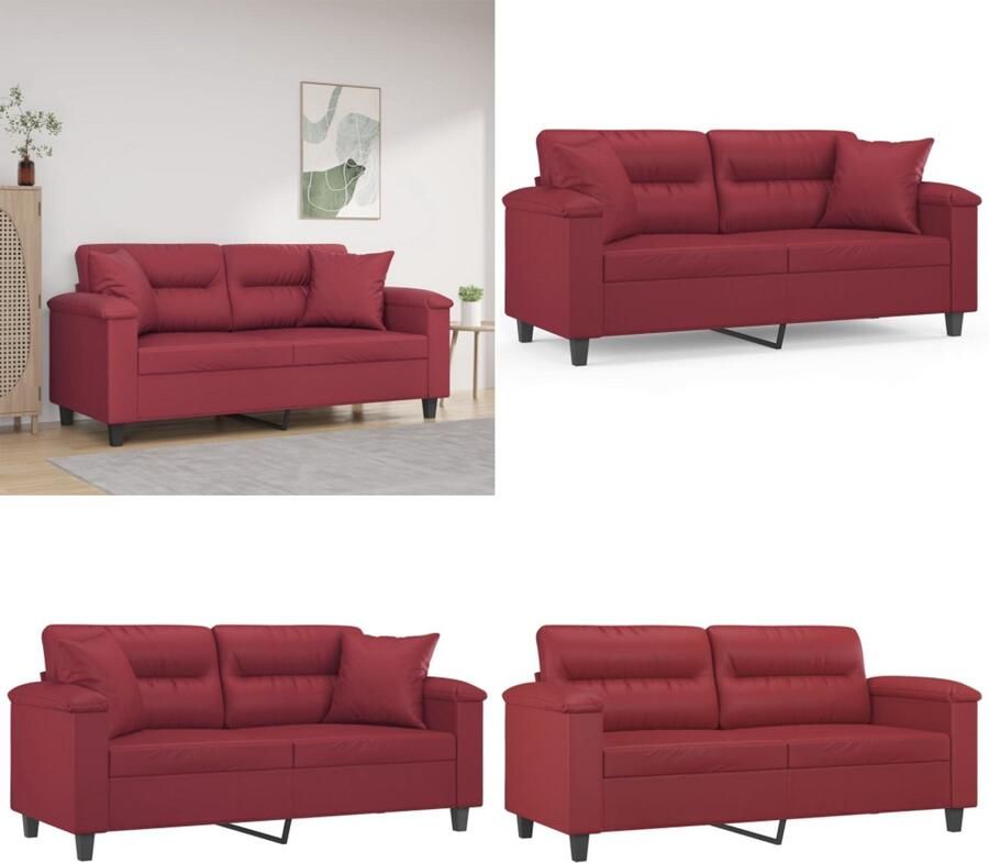 VidaXL Tweezitsbank met sierkussens 140 cm kunstleer wijnrood Tweezitsbank Tweezitsbanken 2-zitsbank Bank