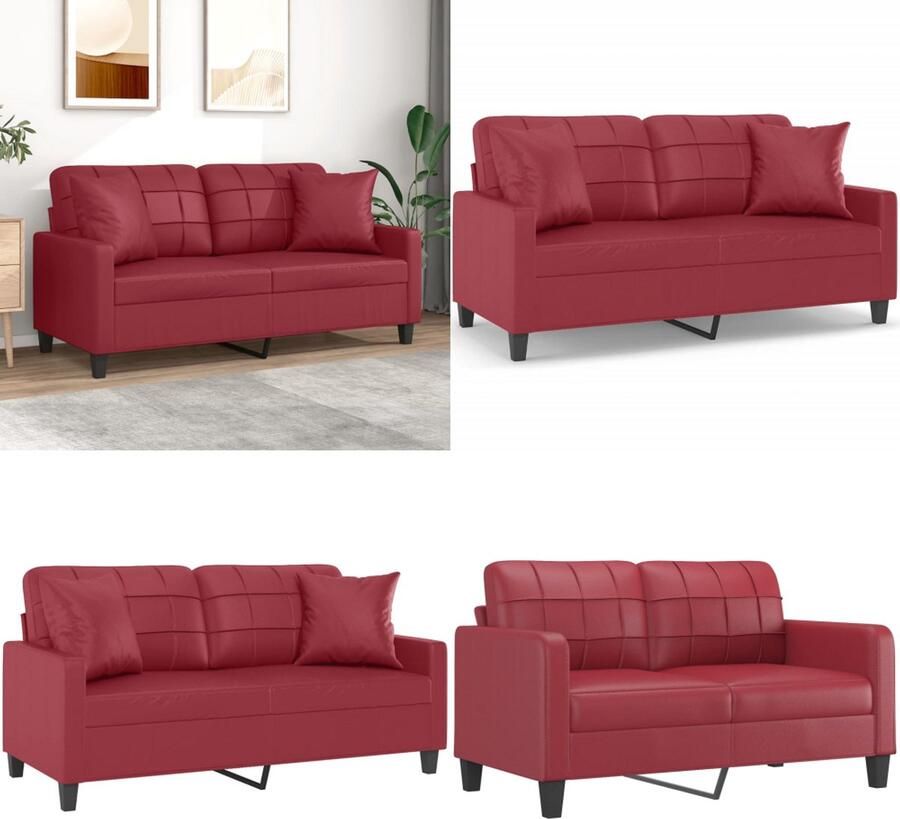 VidaXL Tweezitsbank met sierkussens 140 cm kunstleer wijnrood Tweezitsbank Tweezitsbanken 2-zitsbank Bank