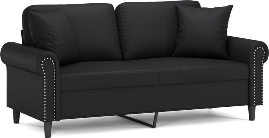 The Living Store Zwarte 2-zitsbank Kunstleren bank met sierkussens 172 x 77 x 80 cm Tweezitsbank Zwarte Bank Lederlook Bank Kunstleder Bank Lounge Bank - Foto 2